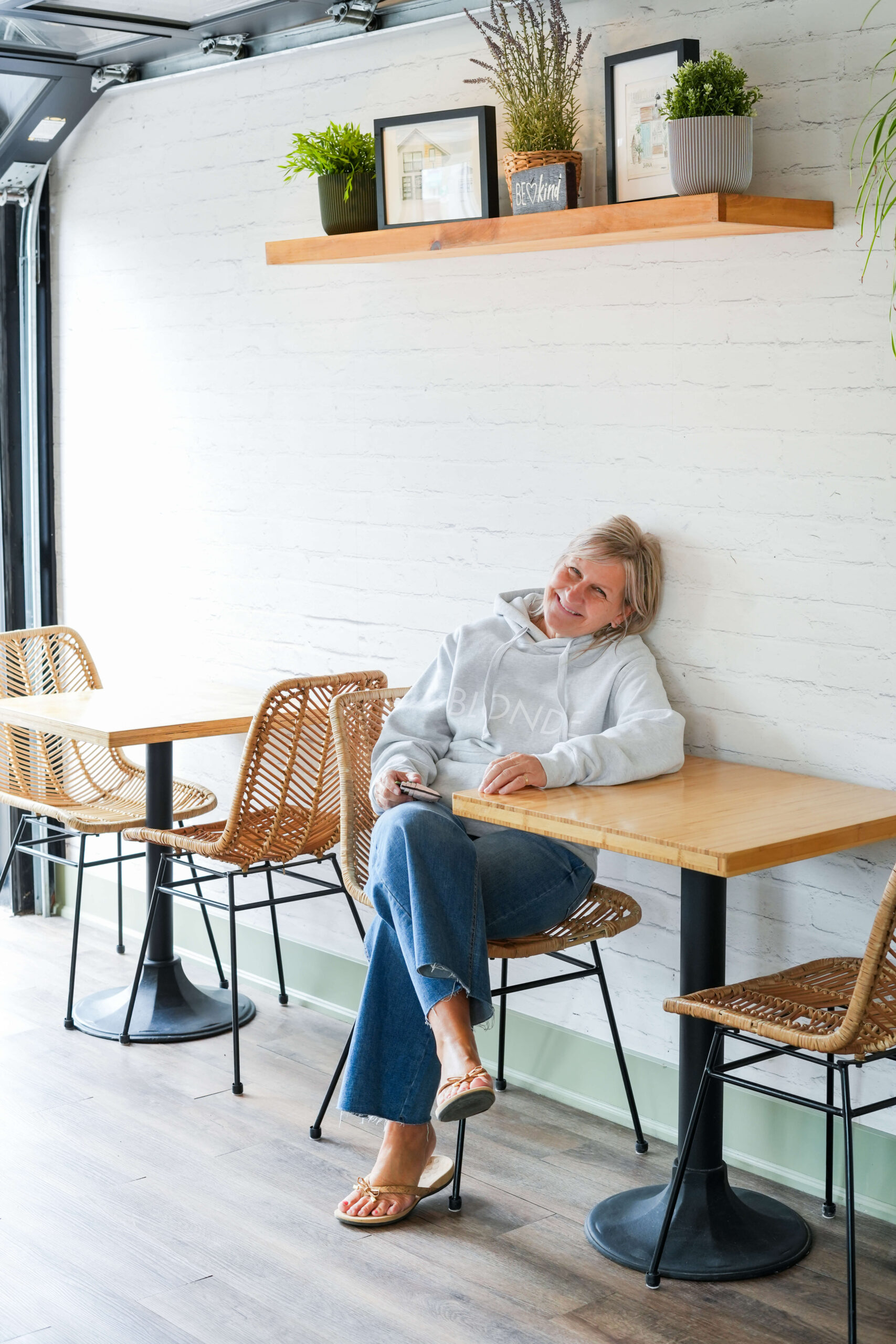 Karen Roy in a coffee shop